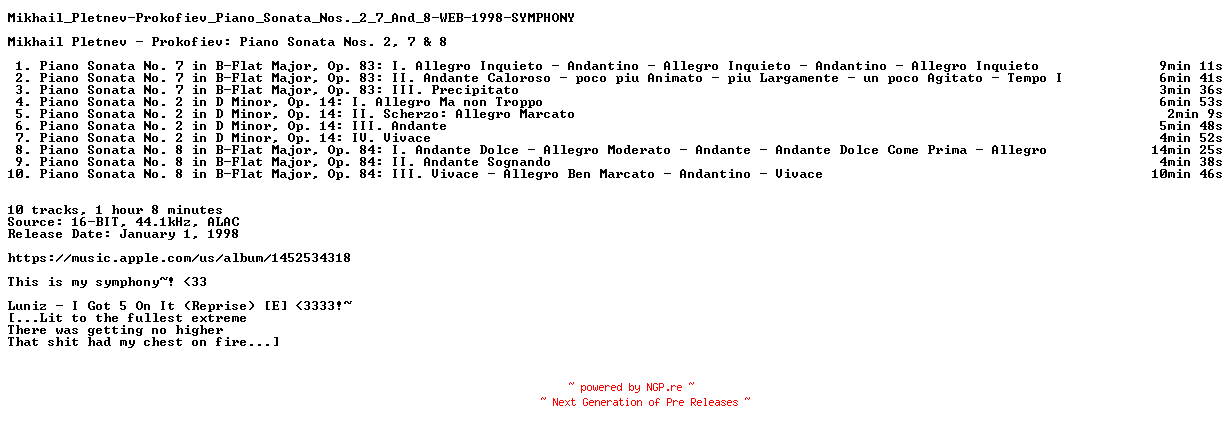 NFO for the release Mikhail_Pletnev-Prokofiev_Piano_Sonata_Nos._2_7_And_8-WEB-1998-SYMPHONY by SYMPHONY