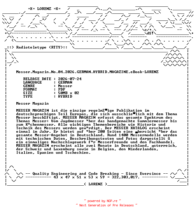 NFO for the release Messer.Magazin.No.04.2026.GERMAN.HYBRID.MAGAZINE.eBook-LORENZ by LORENZ