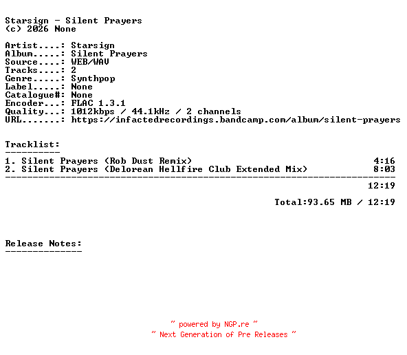 NFO for the release Starsign-Silent_Prayers-16BIT-WEB-FLAC-2026-AMOK by AMOK