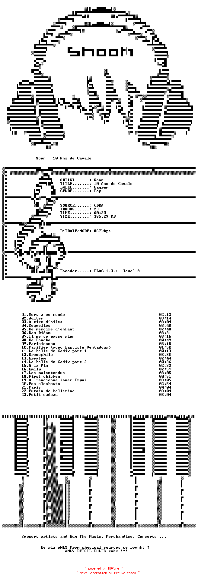 NFO for the release Soan-10_Ans_De_Cavale-FR-CD-FLAC-2019-SNOOK by SNOOK