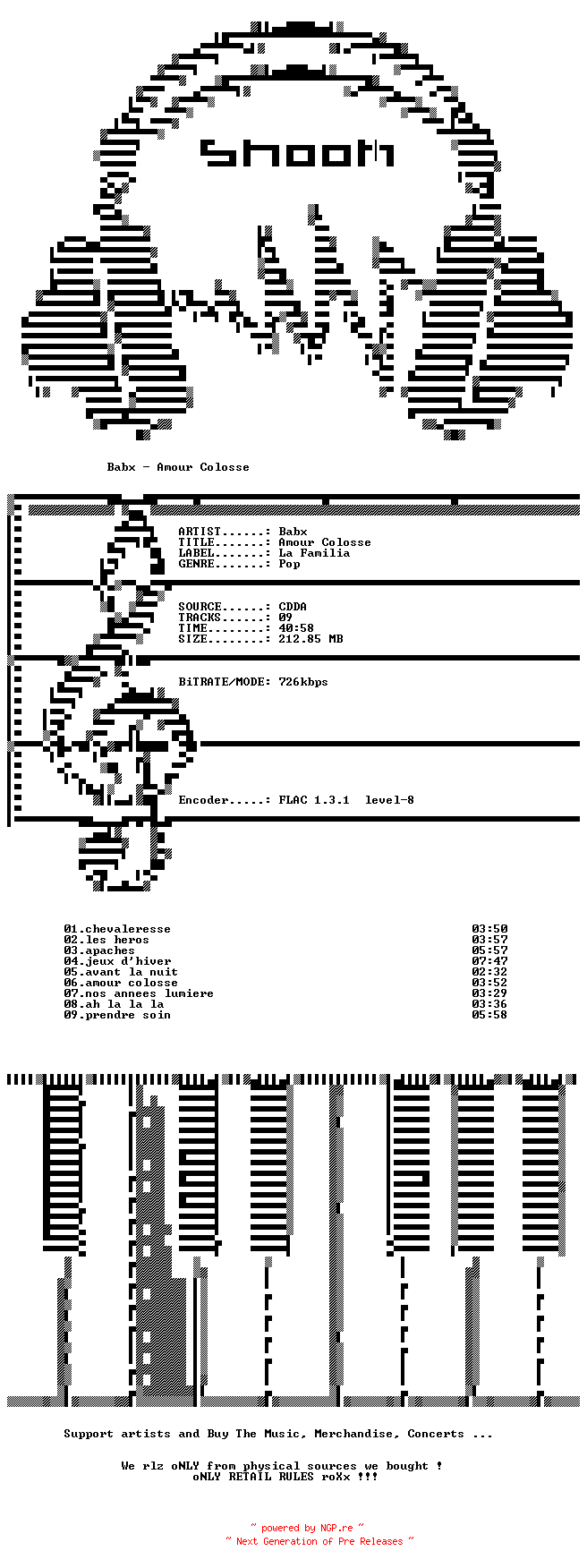 NFO for the release Babx-Amour_Colosse-FR-CD-FLAC-2025-SNOOK by SNOOK