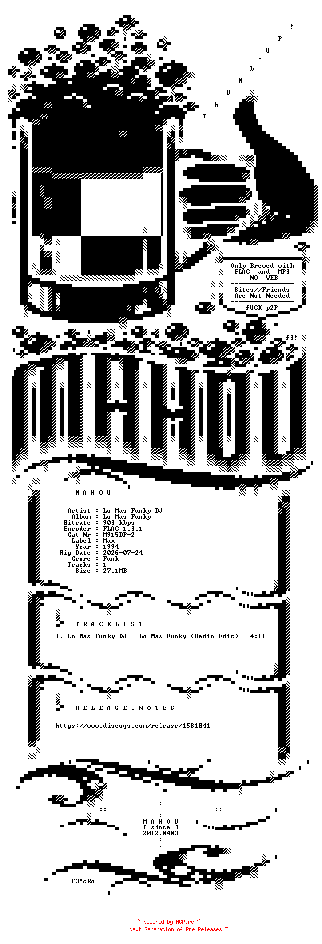 NFO for the release VA-Lo_Mas_Funky-PROMO-CDS-FLAC-1994-MAHOU by MAHOU