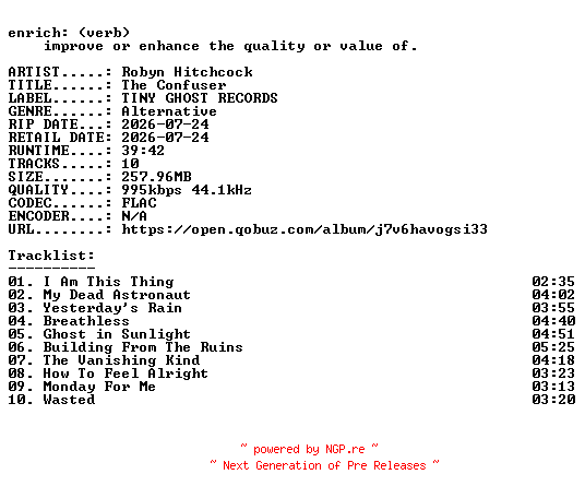 NFO for the release Robyn_Hitchcock-The_Confuser-16BIT-WEB-FLAC-2026-ENRiCH by ENRiCH
