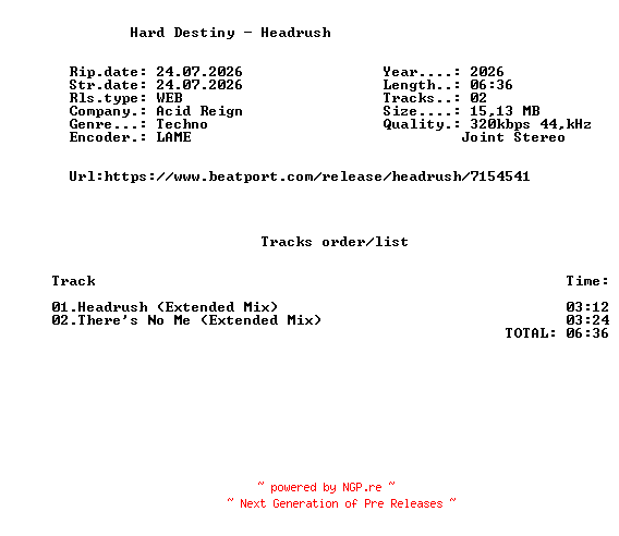 NFO for the release Hard_Destiny_-_Headrush-(ACR115)-WEB-2026-FMC by FMC
