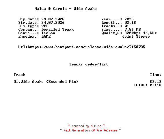 NFO for the release Malua_And_Carola_-_Wide_Awake-(DT311D)-SINGLE-WEB-2026-FMC by FMC