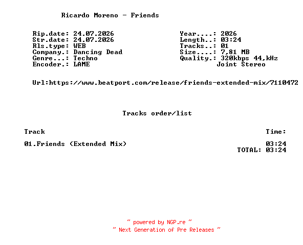 NFO for the release Ricardo_Moreno_-_Friends_(Extended_Mix)-SINGLE-WEB-2026-FMC by FMC
