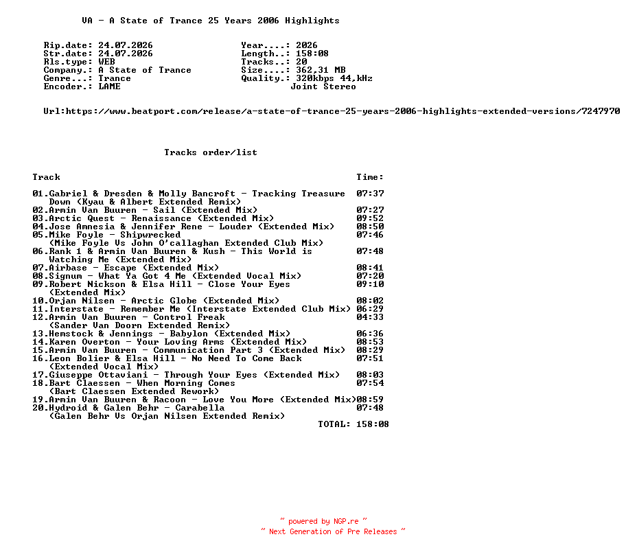 NFO for the release VA_-_A_State_Of_Trance_25_Years_2006_Highlights-(ARDI4695)-WEB-2026-FMC by FMC