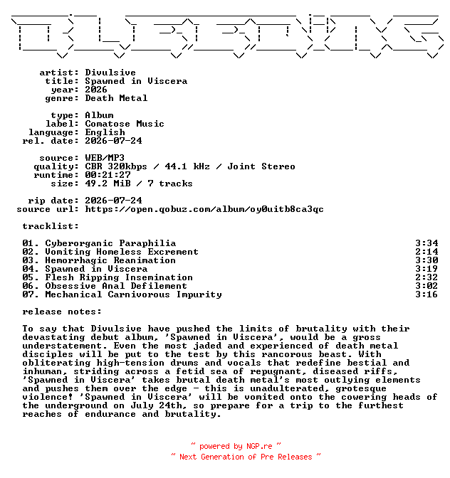 NFO for the release Divulsive-Spawned_in_Viscera-WEB-2026-BLEEDiNG by BLEEDiNG