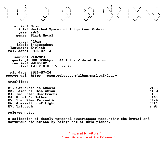 NFO for the release Namu-Wretched_Spawns_of_Iniquitous_Orders-WEB-2026-BLEEDiNG by BLEEDiNG
