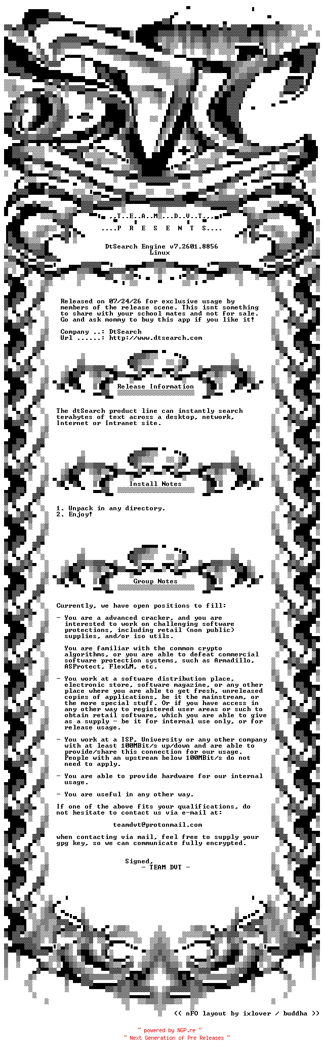 NFO for the release DtSearch.Engine.v7.2601.8856.Linux-DVT by DVT