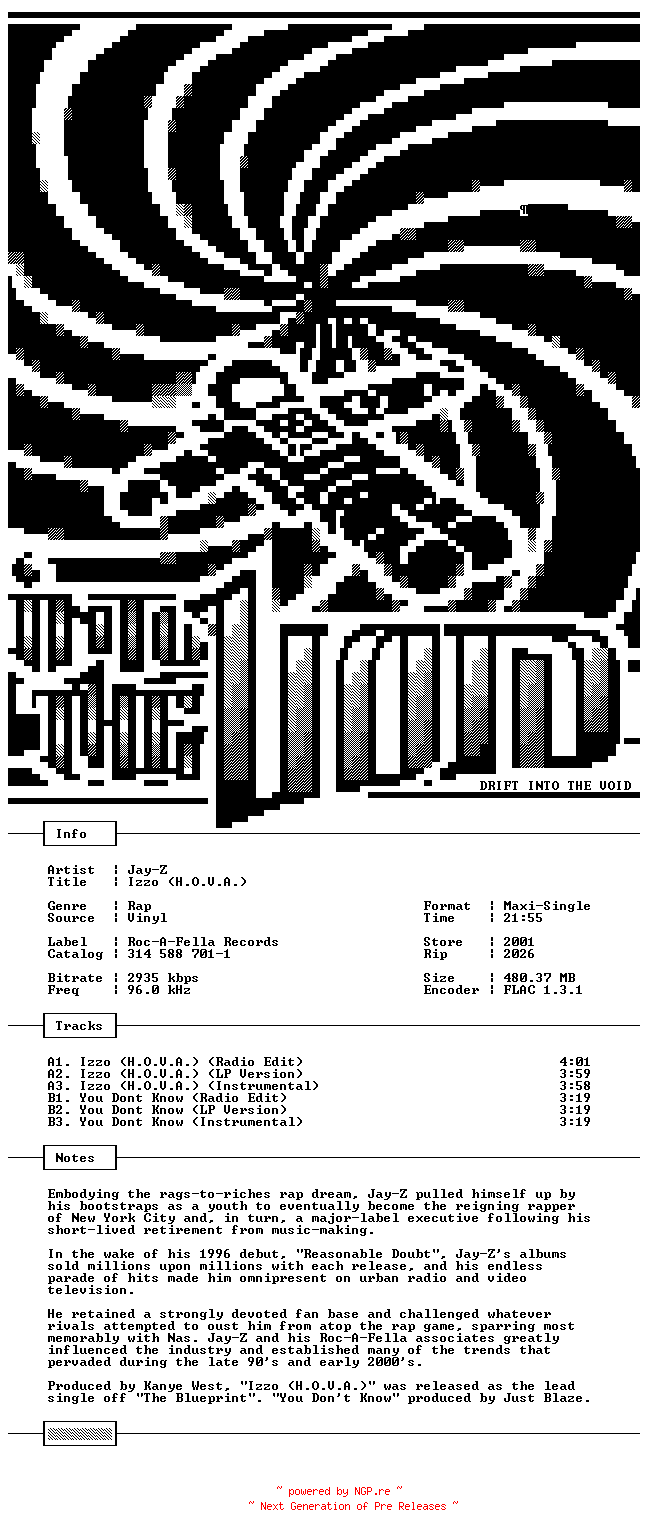 NFO for the release Jay-Z-Izzo_(H.O.V.A.)-VLS-FLAC-2001-THEVOiD by THEVOiD