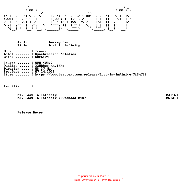 NFO for the release Dreary_Fan-Lost_In_Infinity-(SMEL174)-WEB-2026-FALCON by FALCON