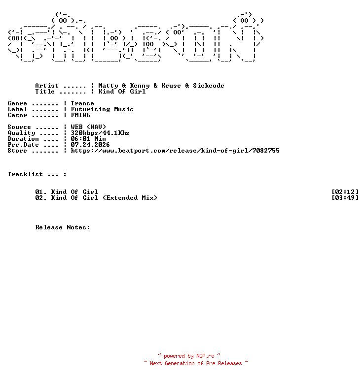 NFO for the release Matty_And_Kenny_And_Keuse_And_Sickcode-Kind_Of_Girl-(FM186)-WEB-2026-FALCON by FALCON