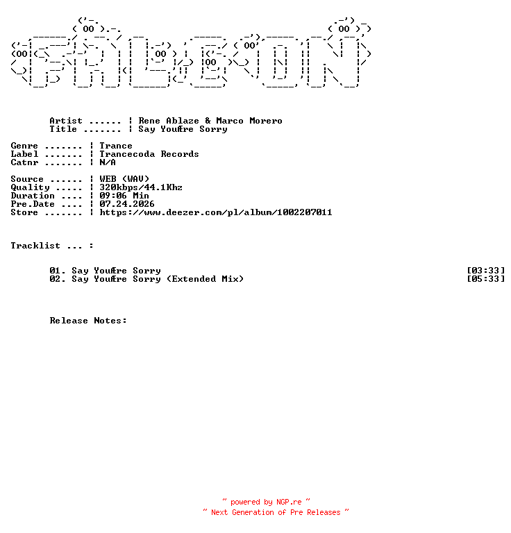 NFO for the release Rene_Ablaze_And_Marco_Morero-Say_Youre_Sorry-WEB-2026-FALCON by FALCON
