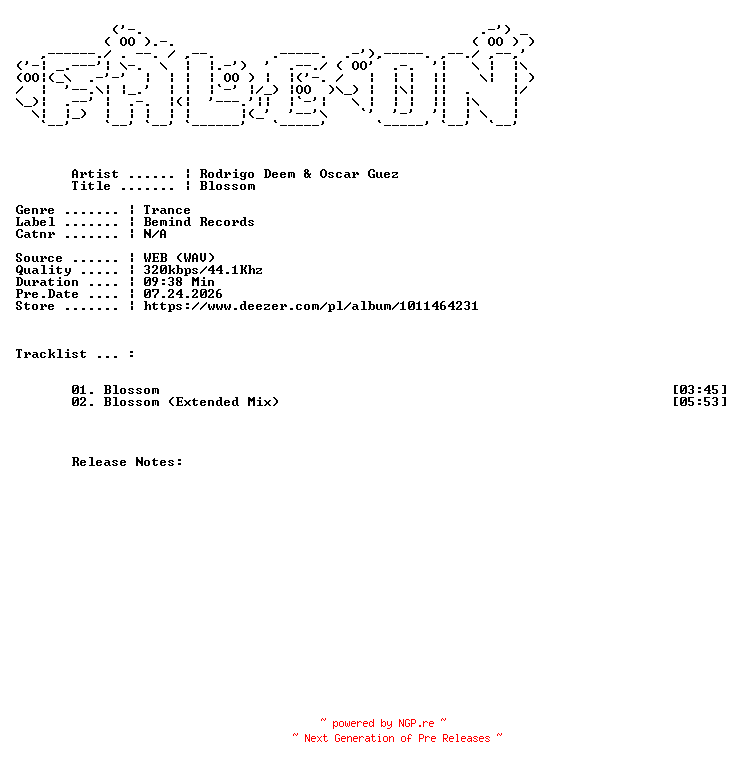 NFO for the release Rodrigo_Deem_And_Oscar_Guez-Blossom-WEB-2026-FALCON by FALCON