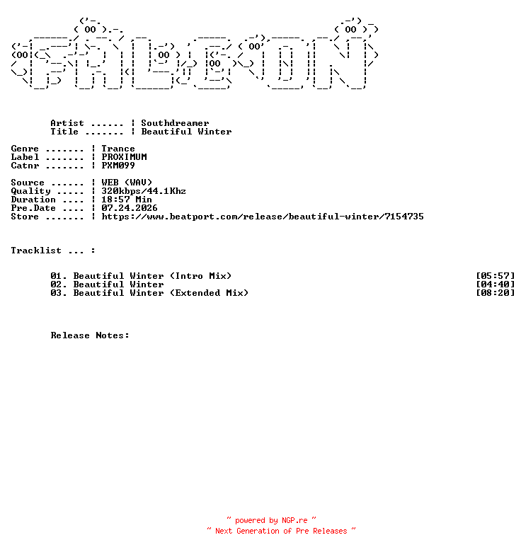 NFO for the release Southdreamer-Beautiful_Winter-(PXM099)-WEB-2026-FALCON by FALCON