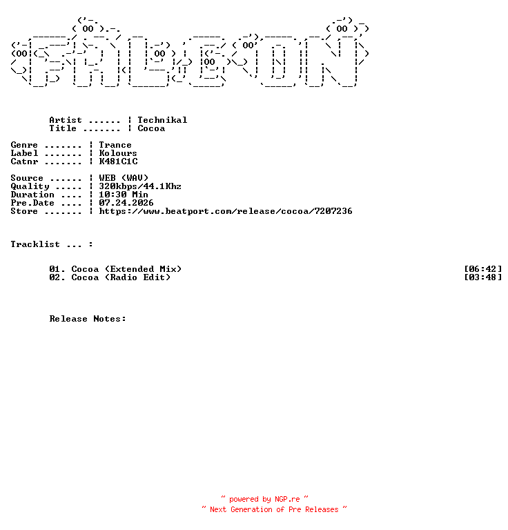 NFO for the release Technikal-Cocoa-(K481C1C)-WEB-2026-FALCON by FALCON