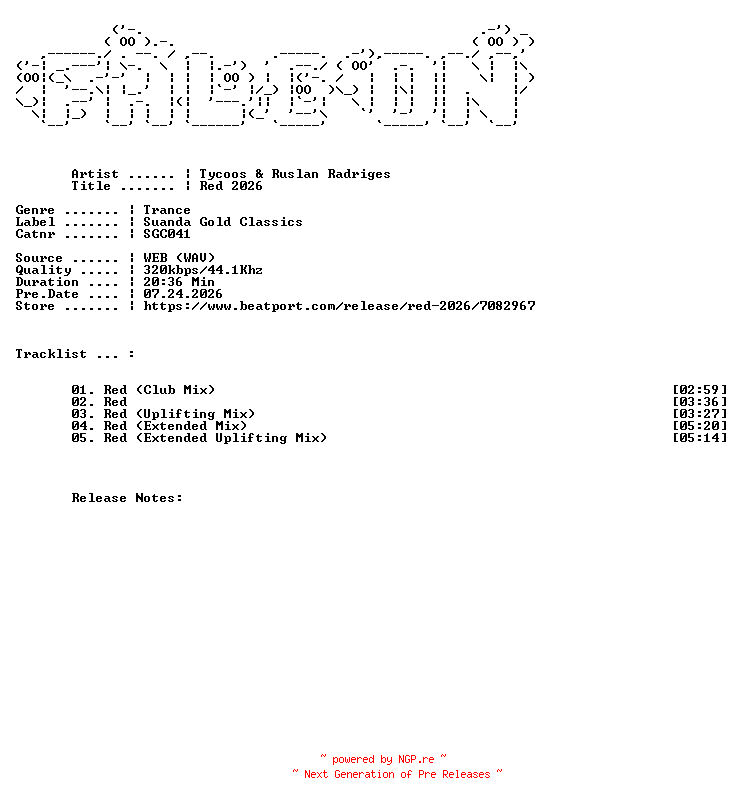 NFO for the release Tycoos_And_Ruslan_Radriges-RED_2026-(SGC041)-WEB-2026-FALCON by FALCON