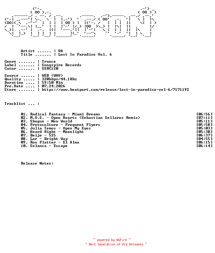 NFO for the release VA-Lost_In_Paradise_Vol._6-(SSRC120)-WEB-2026-FALCON by FALCON