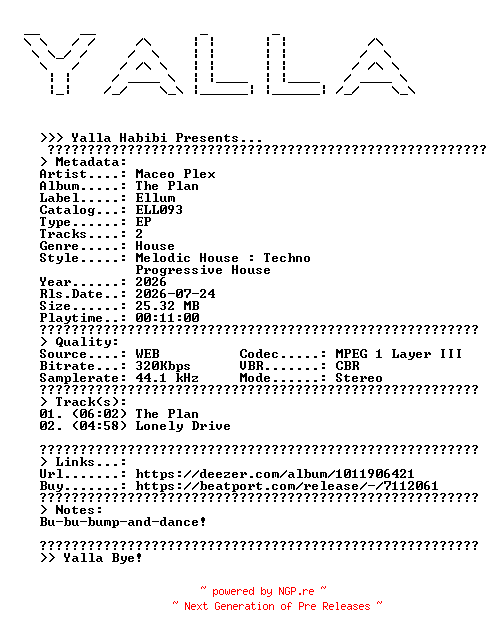 NFO for the release Maceo_Plex--The_Plan-(ELL093)-WEB-2026-YALLA by YALLA