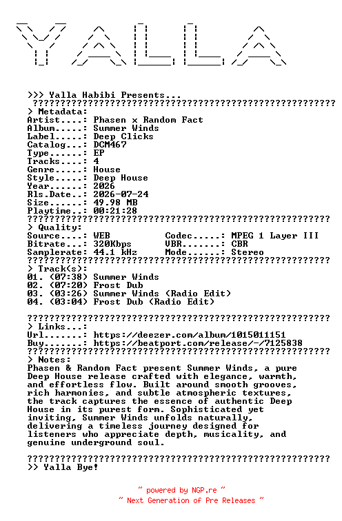 NFO for the release Phasen_x_Random_Fact--Summer_Winds-(DCM467)-WEB-2026-YALLA by YALLA