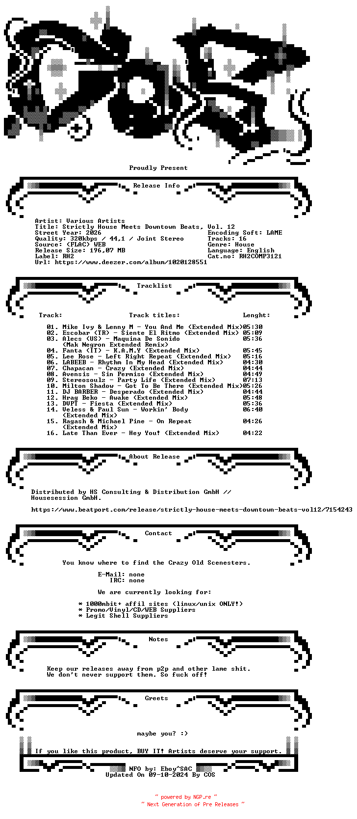 NFO for the release VA-Strictly_House_Meets_Downtown_Beats_Vol._12-(RH2COMP3121)-WEB-2026-COS_INT by COS_INT