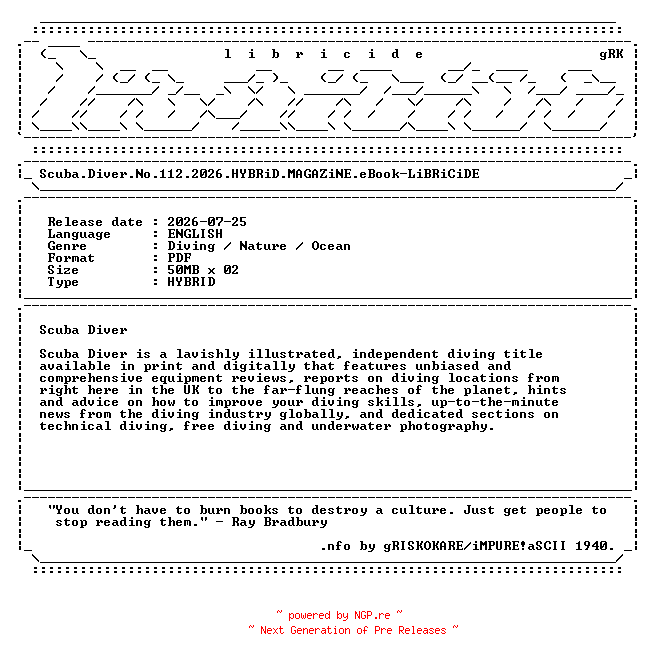 NFO for the release Scuba.Diver.No.112.2026.HYBRiD.MAGAZiNE.eBook-LiBRiCiDE by LiBRiCiDE