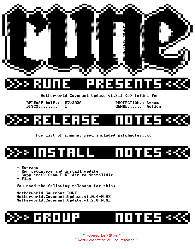 NFO for the release Netherworld.Covenant.Update.v1.3.1-RUNE by RUNE