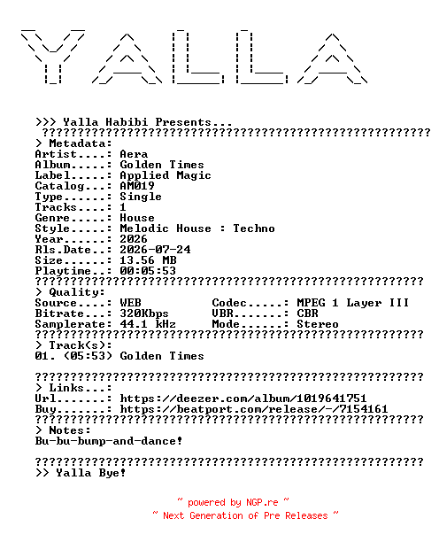 NFO for the release Aera--Golden_Times-(AM019)-SINGLE-WEB-2026-YALLA by YALLA