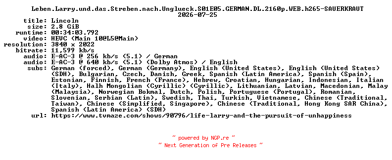 NFO for the release Leben.Larry.und.das.Streben.nach.Unglueck.S01E05.GERMAN.DL.2160p.WEB.h265-SAUERKRAUT by SAUERKRAUT