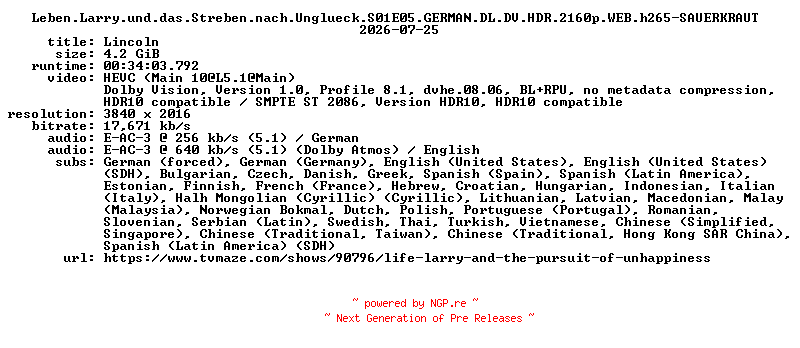NFO for the release Leben.Larry.und.das.Streben.nach.Unglueck.S01E05.GERMAN.DL.DV.HDR.2160p.WEB.h265-SAUERKRAUT by SAUERKRAUT