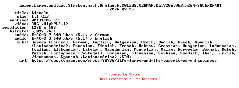 NFO for the release Leben.Larry.und.das.Streben.nach.Unglueck.S01E05.GERMAN.DL.720p.WEB.h264-SAUERKRAUT by SAUERKRAUT
