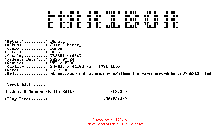 NFO for the release DEKu.u-Just_A_Memory-SINGLE-24BIT-WEB-FLAC-2026-MARiBOR by MARiBOR