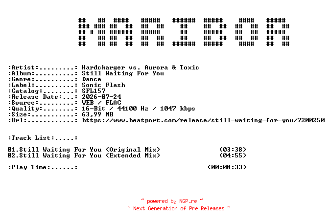 NFO for the release Hardcharger_vs._Aurora_and_Toxic-Still_Waiting_For_You-(SFL157)-16BIT-WEB-FLAC-2026-MARiBOR by MARiBOR