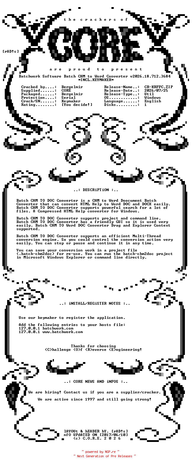 NFO for the release Batchwork.Software.Batch.CHM.to.Word.Converter.v2026.18.712.3684.Incl.Keymaker-CORE by CORE