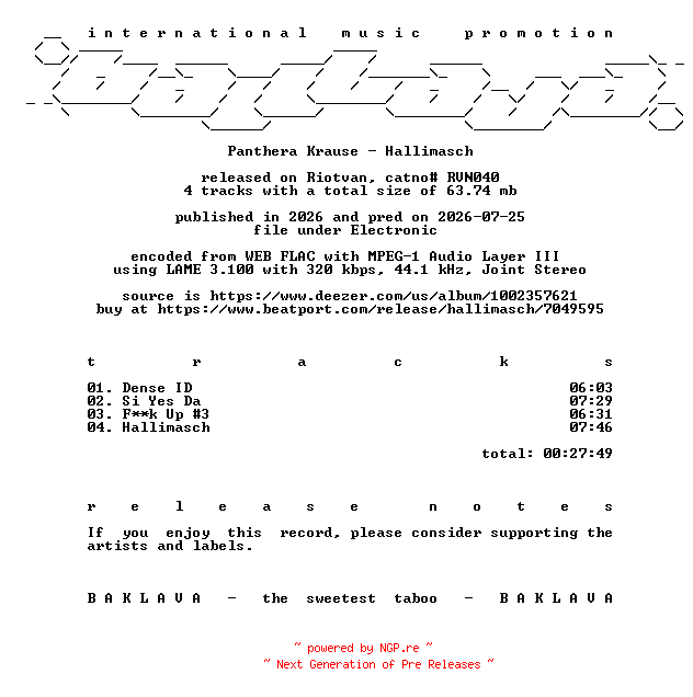 NFO for the release Panthera_Krause-Hallimasch-(RVN040)-WEB-2026-BAKLAVA by BAKLAVA
