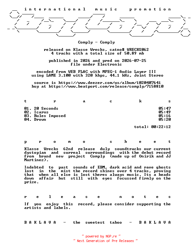 NFO for the release Comply-Comply-(WRECKS062)-WEB-2026-BAKLAVA by BAKLAVA