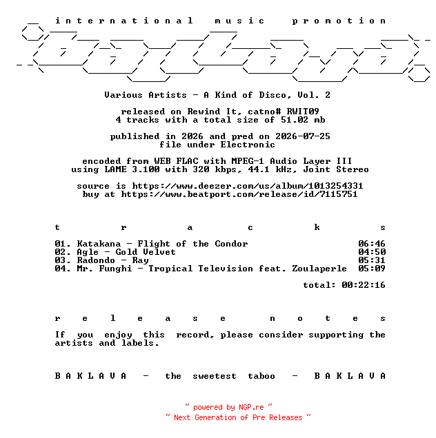 NFO for the release VA-A_Kind_Of_Disco_Vol._2-(RWIT09)-WEB-2026-BAKLAVA by BAKLAVA