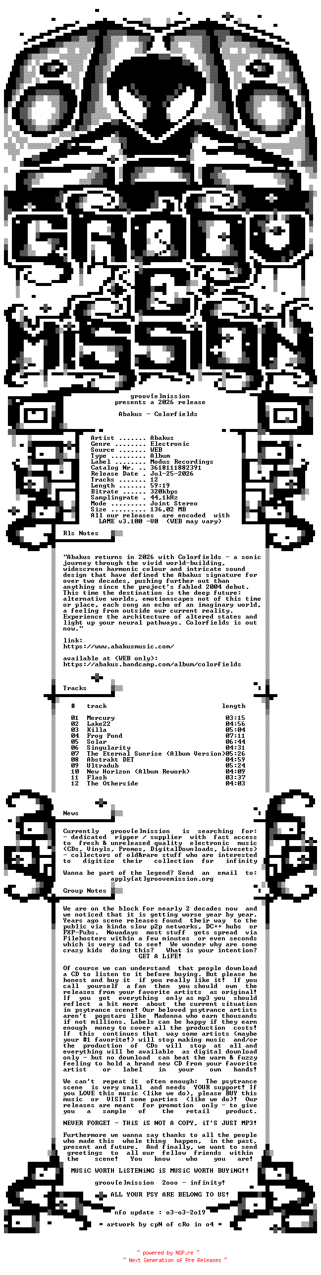 NFO for the release Abakus_-_Colorfields-WEB-2026-gEm by gEm