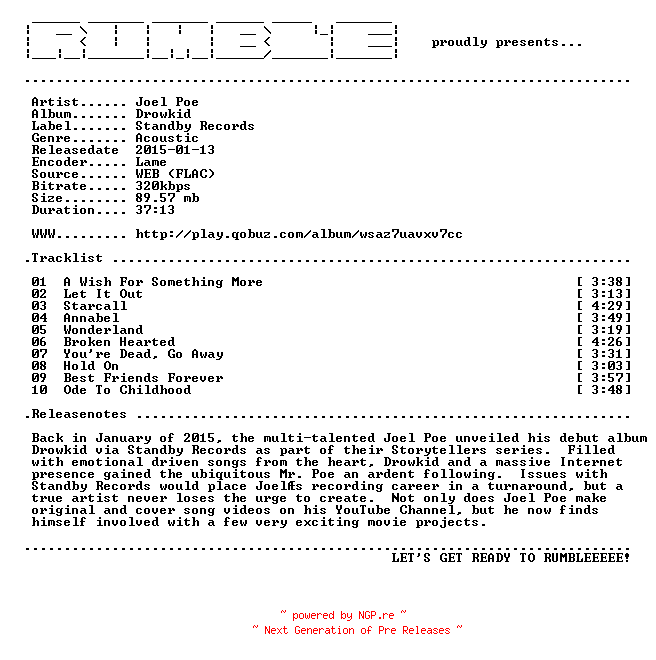 NFO for the release Joel_Poe-Drowkid-(WEB)-2015-RUMBLE by RUMBLE