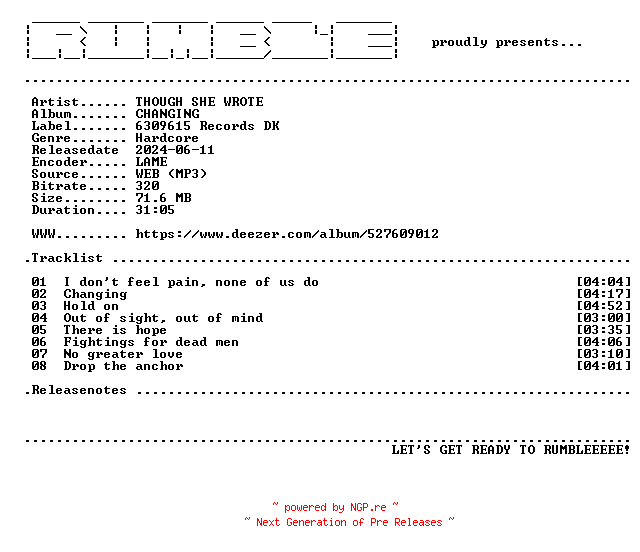 NFO for the release Though_She_Wrote-Changing-(WEB)-2009-RUMBLE by RUMBLE