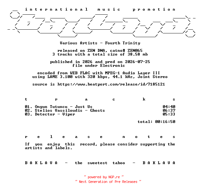 NFO for the release VA-Fourth_Trinity-(ZEN065)-WEB-2026-BAKLAVA by BAKLAVA