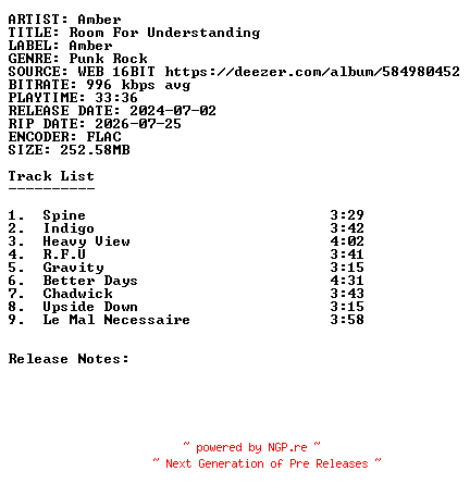 NFO for the release Amber-Room_For_Understanding-16BIT-WEB-FLAC-2024-SDR by SDR