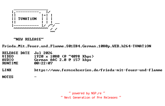 NFO for the release Frieda.Mit.Feuer.und.Flamme.S01E84.German.1080p.WEB.h264-TVNATiON by TVNATiON