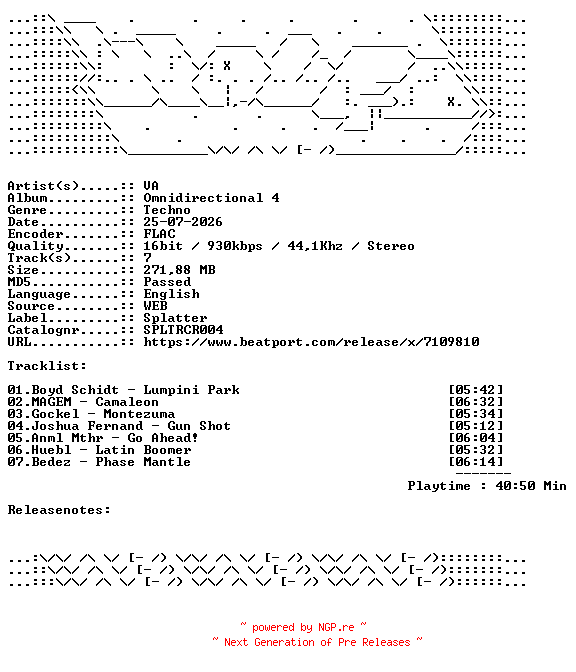 NFO for the release VA-Omnidirectional_4-SPLTRCR004-16BIT-WEB-FLAC-2026-WAVED by WAVED