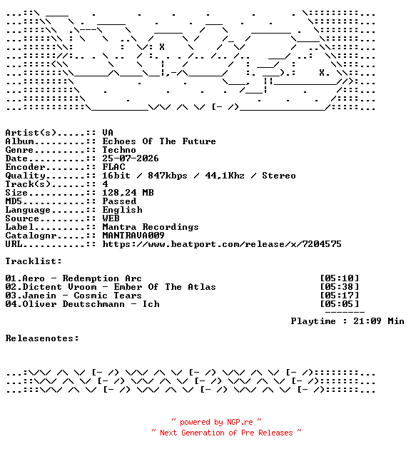 NFO for the release VA-Echoes_Of_The_Future-MANTRAVA009-16BIT-WEB-FLAC-2026-WAVED by WAVED