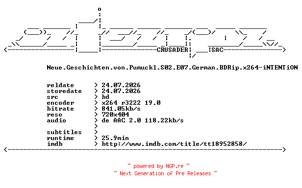 NFO for the release Neue.Geschichten.von.Pumuckl.S02.E07.German.BDRip.x264-iNTENTiON by iNTENTiON