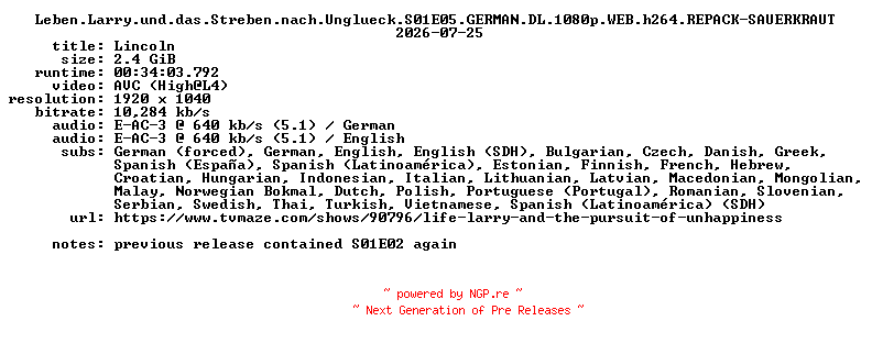 NFO for the release Leben.Larry.und.das.Streben.nach.Unglueck.S01E05.GERMAN.DL.1080p.WEB.h264.REPACK-SAUERKRAUT by SAUERKRAUT