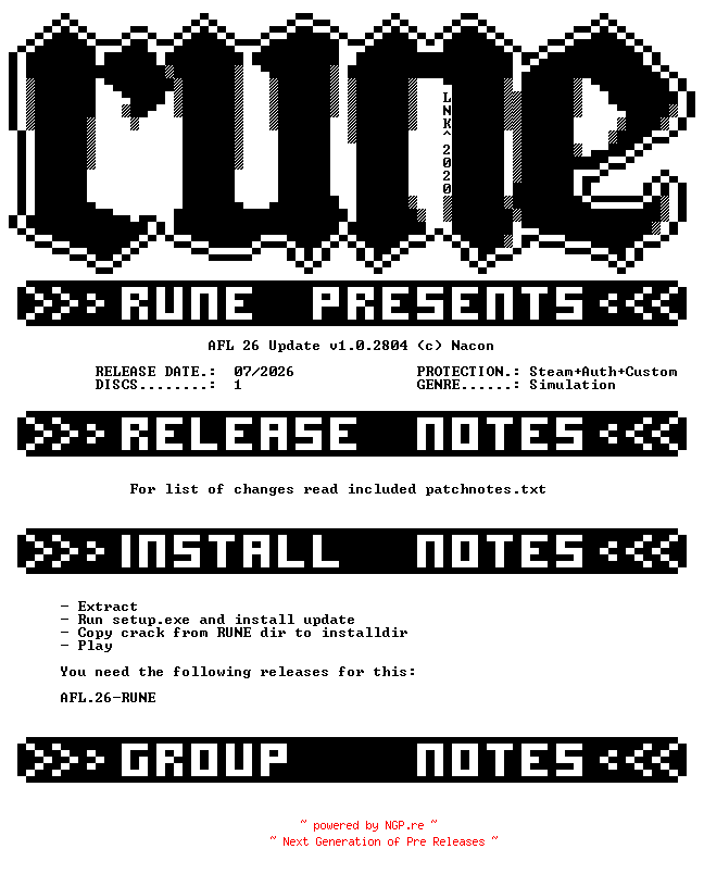 NFO for the release AFL.26.Update.v1.0.2804-RUNE by RUNE