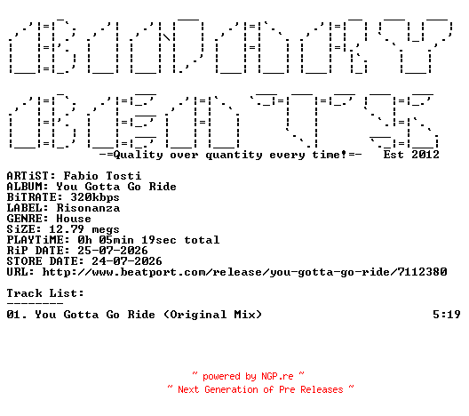 NFO for the release Fabio_Tosti-You_Gotta_Go_Ride-(RIS042)-SINGLE-WEB-2026-BB by BB